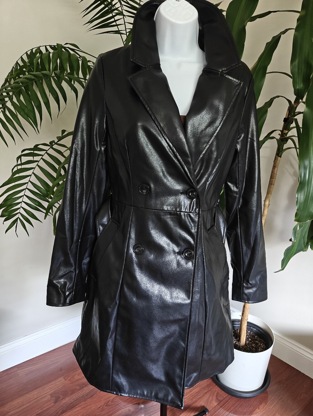 H&M Vegan Leather Trench Coat - Picture 6 of 12